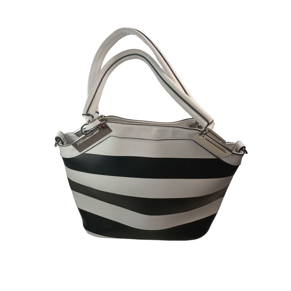 Black Rivet Shoulder Bag Purse Black and White Striped with Coin Bag Purse